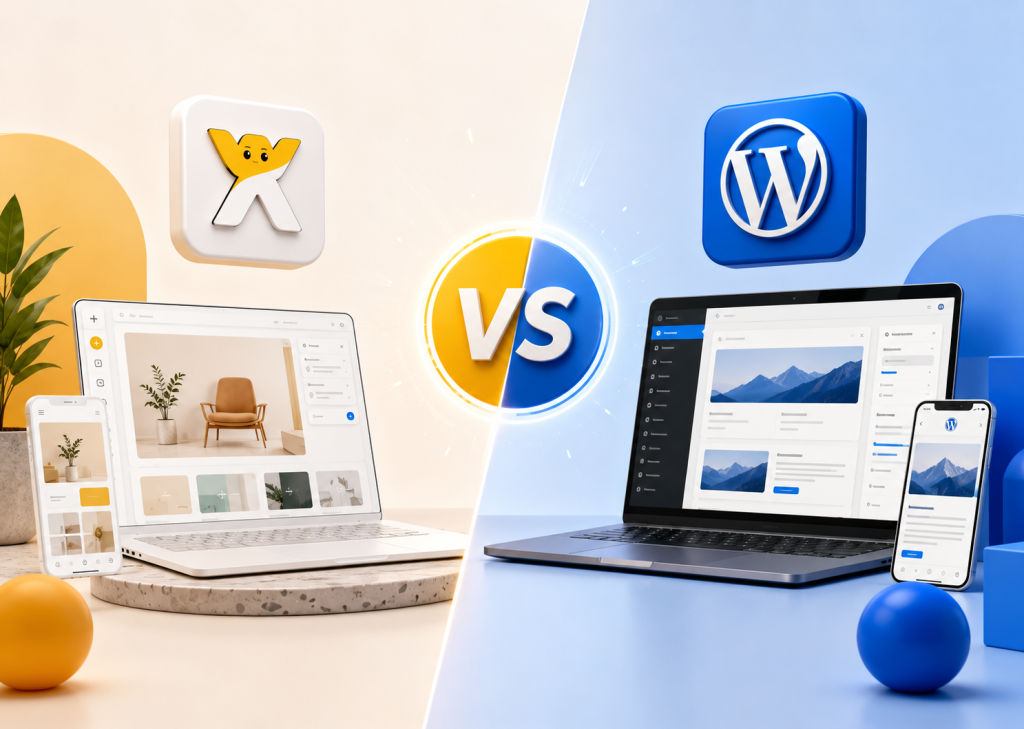 Comparison of Wix and WordPress website interfaces.