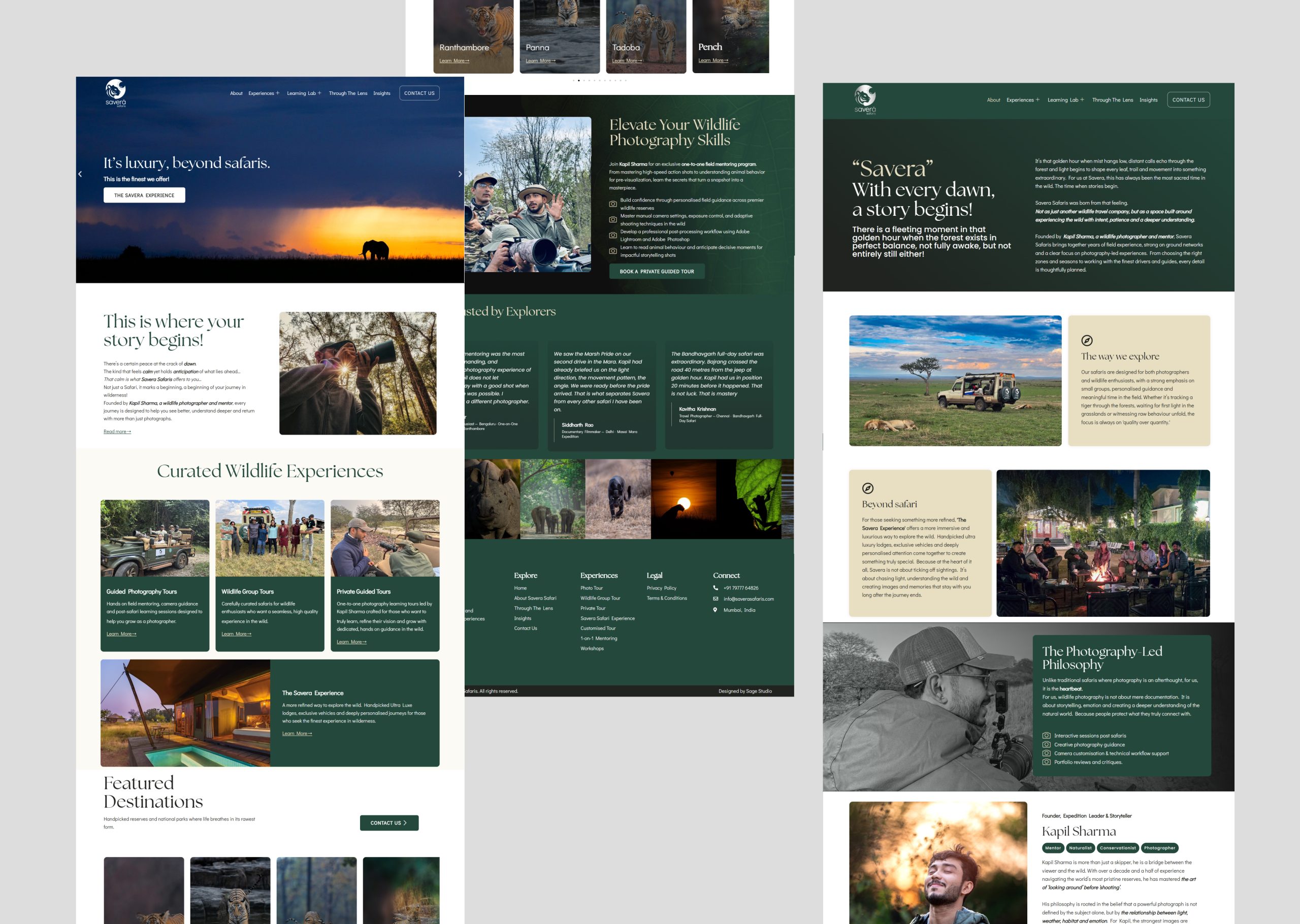 Custom WordPress website design for Savera Safaris showcasing safari tours.